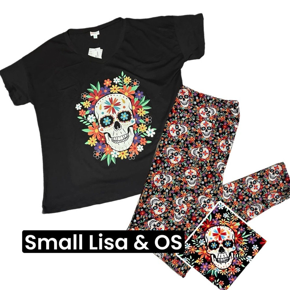 LuLaRoe Halloween Lisa Tee Small and Skull Legging OS outfit!